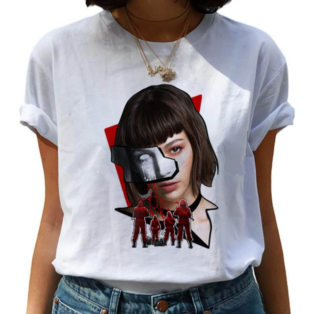 2020 La Casa De Papel woman T-shirt robbery Tees TV station BELLA CIAO woman streetwear paper house funny Harajuku top T-shirt