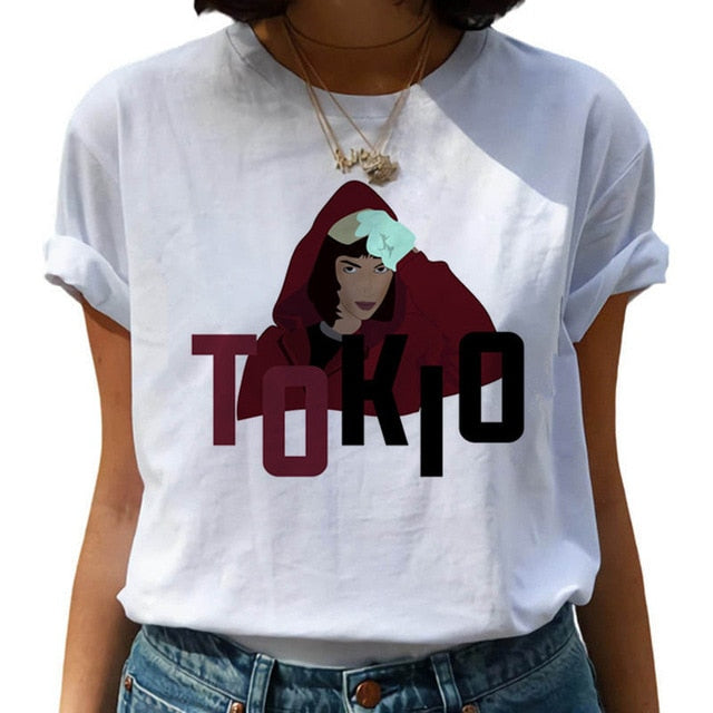 2020 La Casa De Papel woman T-shirt robbery Tees TV station BELLA CIAO woman streetwear paper house funny Harajuku top T-shirt