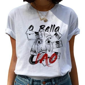 2020 La Casa De Papel woman T-shirt robbery Tees TV station BELLA CIAO woman streetwear paper house funny Harajuku top T-shirt
