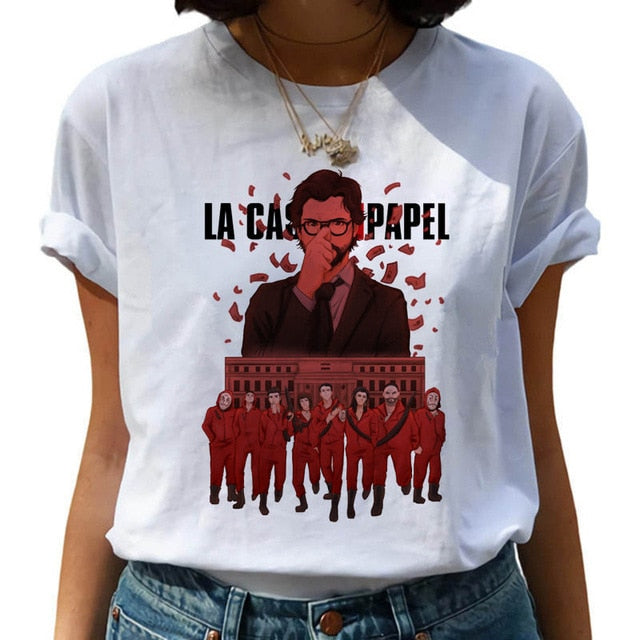 2020 La Casa De Papel woman T-shirt robbery Tees TV station BELLA CIAO woman streetwear paper house funny Harajuku top T-shirt