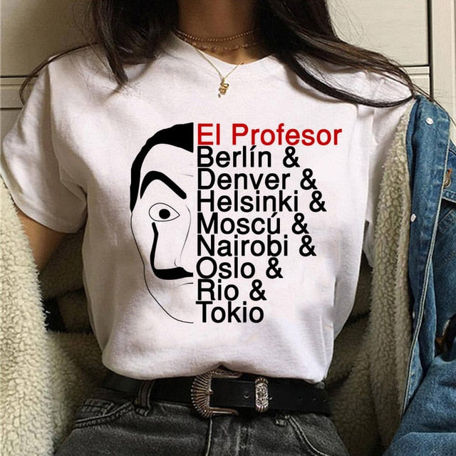 La Casa De Papel Tshirt Fashion Female Maycaur The House Made of Paper T-shirt Money Heist Women Funny Tee Top Clothes T-shirts