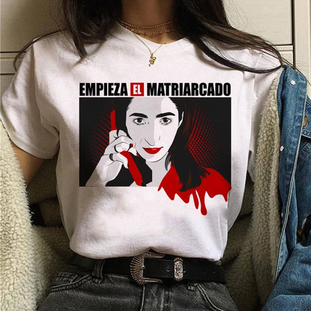 La Casa De Papel Tshirt Fashion Female Maycaur The House Made of Paper T-shirt Money Heist Women Funny Tee Top Clothes T-shirts