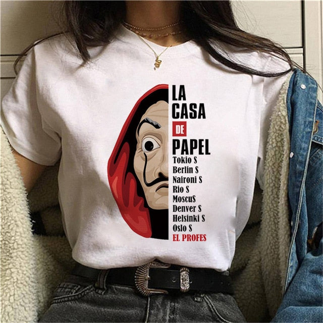 La Casa De Papel Tshirt Fashion Female Maycaur The House Made of Paper T-shirt Money Heist Women Funny Tee Top Clothes T-shirts