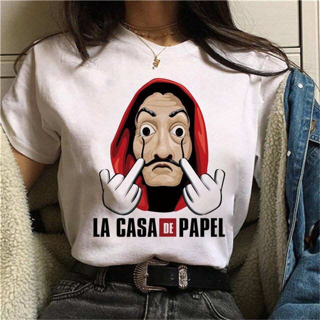 La Casa De Papel Tshirt Fashion Female Maycaur The House Made of Paper T-shirt Money Heist Women Funny Tee Top Clothes T-shirts