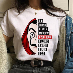 La Casa De Papel Tshirt Fashion Female Maycaur The House Made of Paper T-shirt Money Heist Women Funny Tee Top Clothes T-shirts
