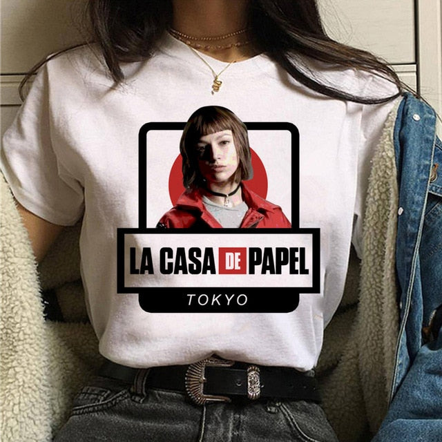 La Casa De Papel Tshirt Fashion Female Maycaur The House Made of Paper T-shirt Money Heist Women Funny Tee Top Clothes T-shirts