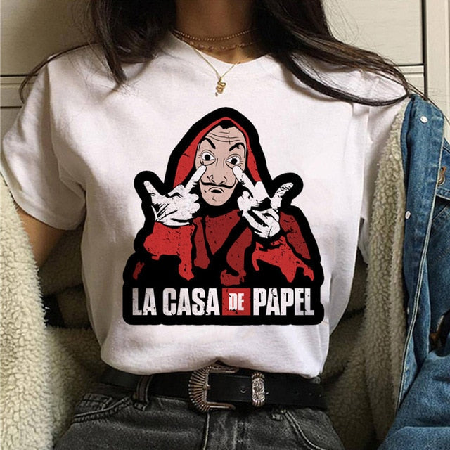 La Casa De Papel Tshirt Fashion Female Maycaur The House Made of Paper T-shirt Money Heist Women Funny Tee Top Clothes T-shirts