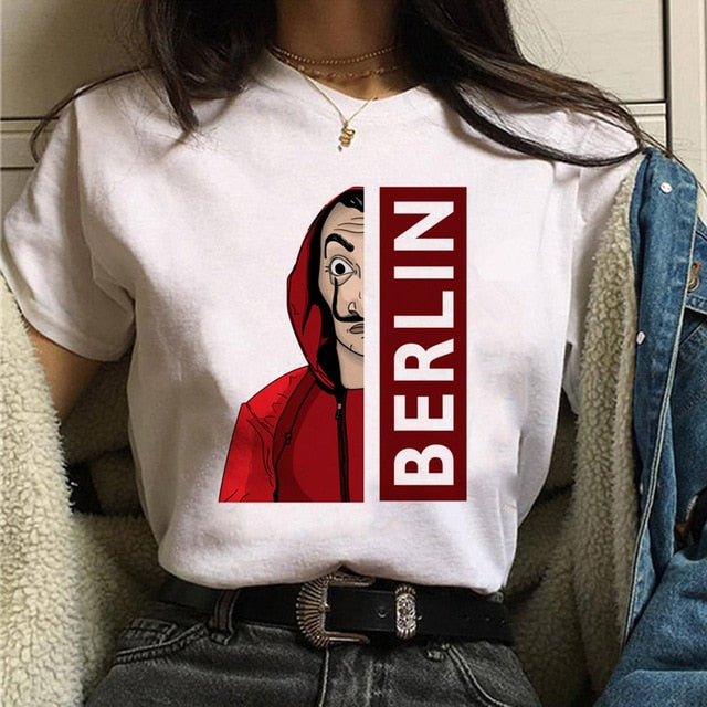 La Casa De Papel Tshirt Fashion Female Maycaur The House Made of Paper T-shirt Money Heist Women Funny Tee Top Clothes T-shirts