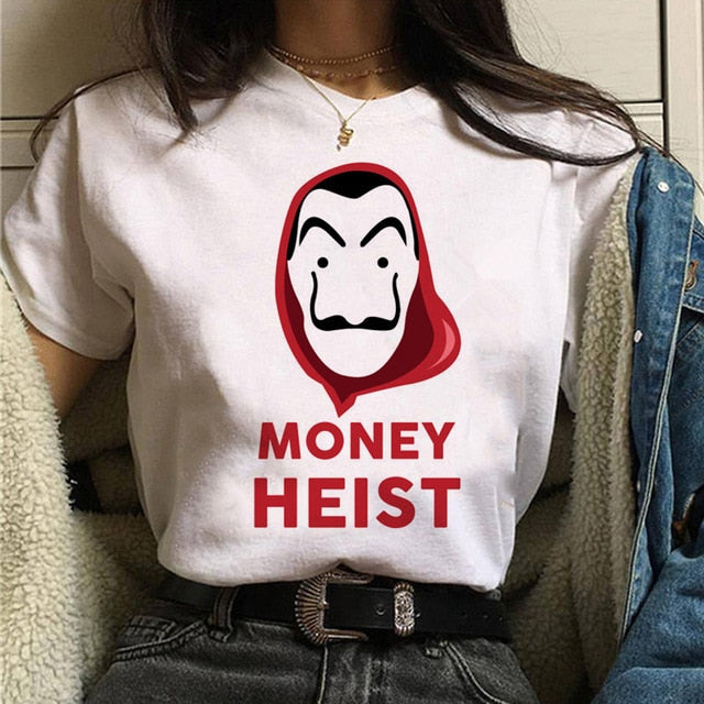 La Casa De Papel Tshirt Fashion Female Maycaur The House Made of Paper T-shirt Money Heist Women Funny Tee Top Clothes T-shirts