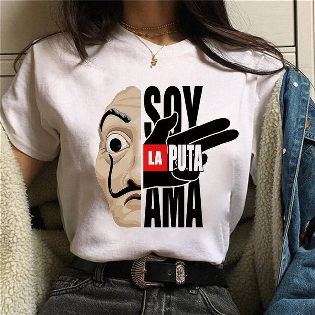 La Casa De Papel Tshirt Fashion Female Maycaur The House Made of Paper T-shirt Money Heist Women Funny Tee Top Clothes T-shirts
