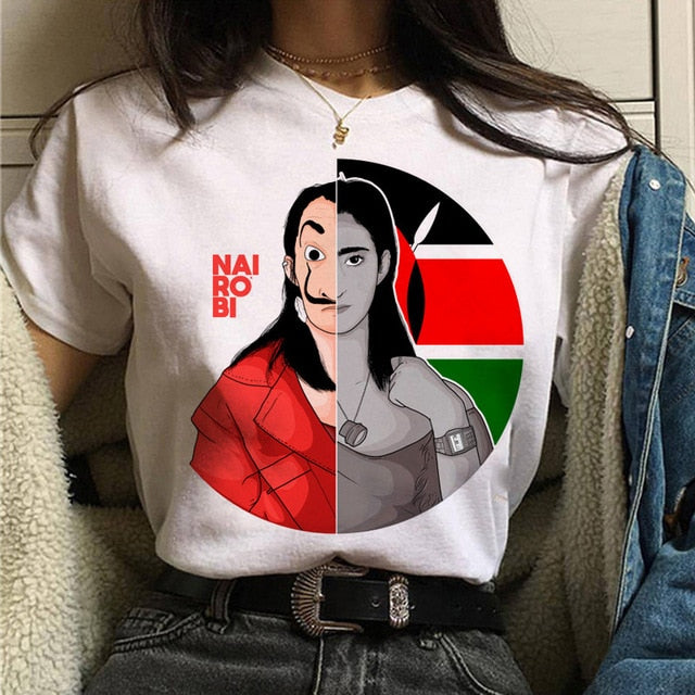 La Casa De Papel Tshirt Fashion Female Maycaur The House Made of Paper T-shirt Money Heist Women Funny Tee Top Clothes T-shirts