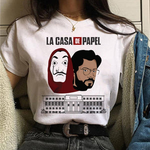 La Casa De Papel Tshirt Fashion Female Maycaur The House Made of Paper T-shirt Money Heist Women Funny Tee Top Clothes T-shirts