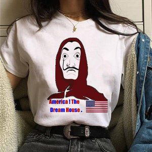 La Casa De Papel Tshirt Fashion Female Maycaur The House Made of Paper T-shirt Money Heist Women Funny Tee Top Clothes T-shirts