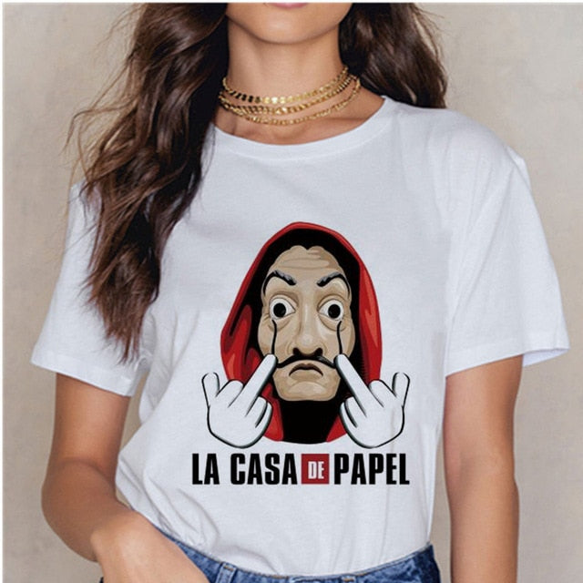 Women's T-shirt Tops Women Harajuku 90s T-shirt Ladies La Casa De Papel Hip-hop T-shirt Money Heist Fashion Paper House T-shirt