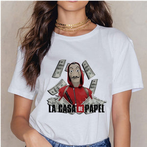 Women's T-shirt Tops Women Harajuku 90s T-shirt Ladies La Casa De Papel Hip-hop T-shirt Money Heist Fashion Paper House T-shirt