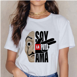 Women's T-shirt Tops Women Harajuku 90s T-shirt Ladies La Casa De Papel Hip-hop T-shirt Money Heist Fashion Paper House T-shirt