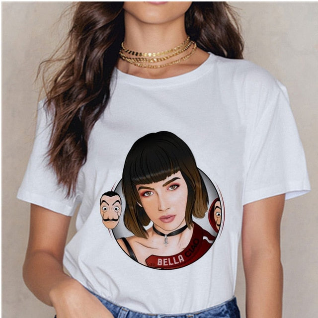 Women's T-shirt Tops Women Harajuku 90s T-shirt Ladies La Casa De Papel Hip-hop T-shirt Money Heist Fashion Paper House T-shirt