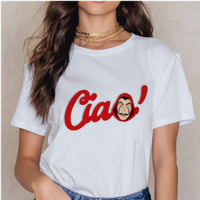 Women's T-shirt Tops Women Harajuku 90s T-shirt Ladies La Casa De Papel Hip-hop T-shirt Money Heist Fashion Paper House T-shirt