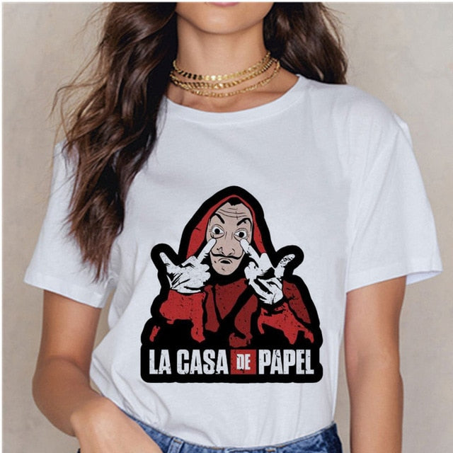 Women's T-shirt Tops Women Harajuku 90s T-shirt Ladies La Casa De Papel Hip-hop T-shirt Money Heist Fashion Paper House T-shirt