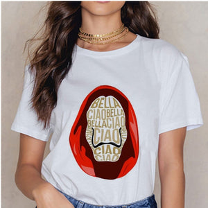 Women's T-shirt Tops Women Harajuku 90s T-shirt Ladies La Casa De Papel Hip-hop T-shirt Money Heist Fashion Paper House T-shirt