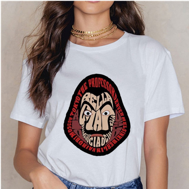 Women's T-shirt Tops Women Harajuku 90s T-shirt Ladies La Casa De Papel Hip-hop T-shirt Money Heist Fashion Paper House T-shirt