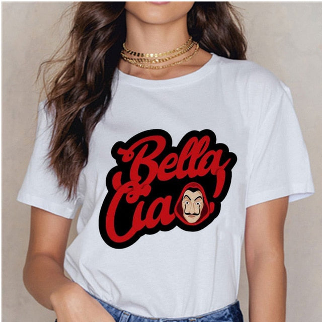 Women's T-shirt Tops Women Harajuku 90s T-shirt Ladies La Casa De Papel Hip-hop T-shirt Money Heist Fashion Paper House T-shirt