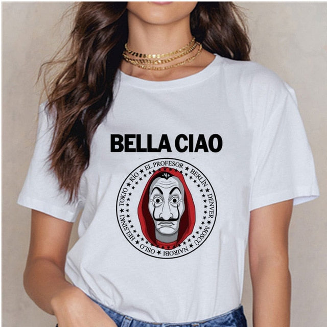 Women's T-shirt Tops Women Harajuku 90s T-shirt Ladies La Casa De Papel Hip-hop T-shirt Money Heist Fashion Paper House T-shirt