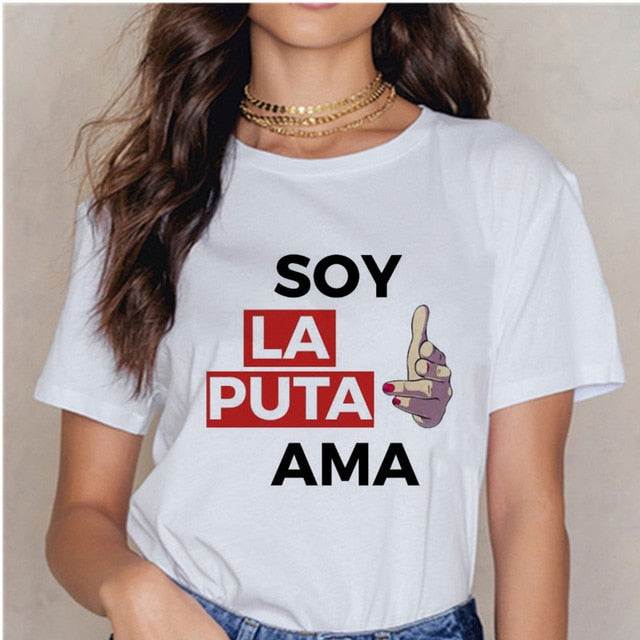 Women's T-shirt Tops Women Harajuku 90s T-shirt Ladies La Casa De Papel Hip-hop T-shirt Money Heist Fashion Paper House T-shirt