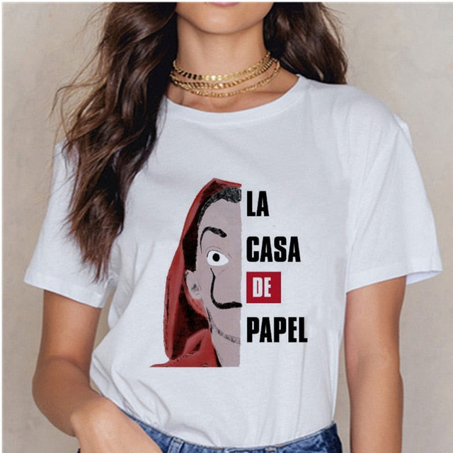 Women's T-shirt Tops Women Harajuku 90s T-shirt Ladies La Casa De Papel Hip-hop T-shirt Money Heist Fashion Paper House T-shirt