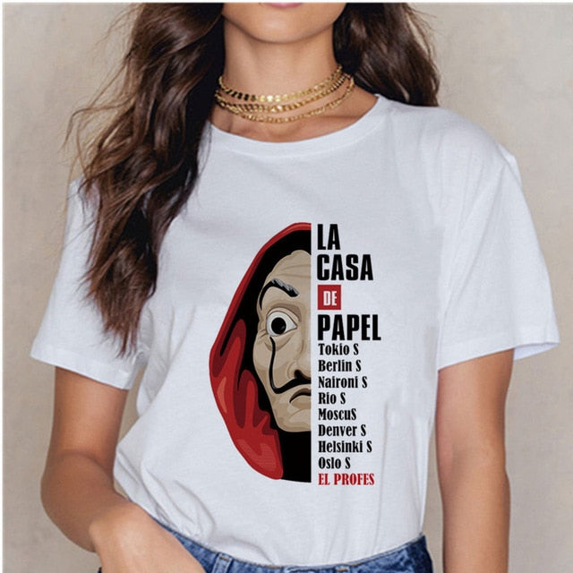 Women's T-shirt Tops Women Harajuku 90s T-shirt Ladies La Casa De Papel Hip-hop T-shirt Money Heist Fashion Paper House T-shirt