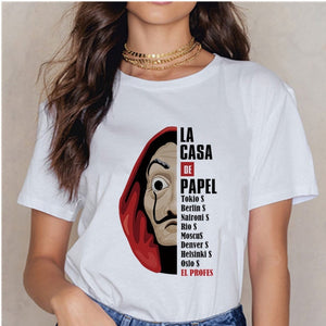 Women's T-shirt Tops Women Harajuku 90s T-shirt Ladies La Casa De Papel Hip-hop T-shirt Money Heist Fashion Paper House T-shirt