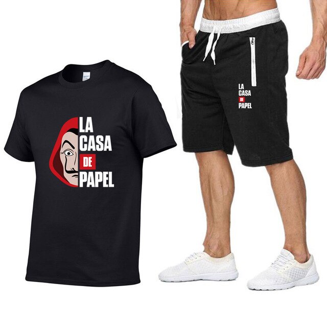 La Casa De Papel Men T Shirt Shorts Set House of Paper Tracksuit Sweatpants Money Heist T-shirt Suit Summer Jogging Trackpants