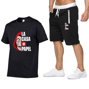La Casa De Papel Men T Shirt Shorts Set House of Paper Tracksuit Sweatpants Money Heist T-shirt Suit Summer Jogging Trackpants