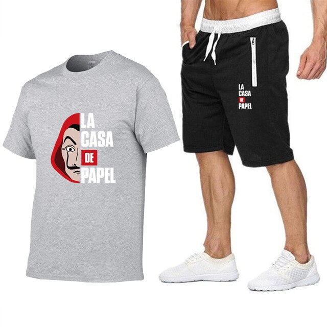 La Casa De Papel Men T Shirt Shorts Set House of Paper Tracksuit Sweatpants Money Heist T-shirt Suit Summer Jogging Trackpants