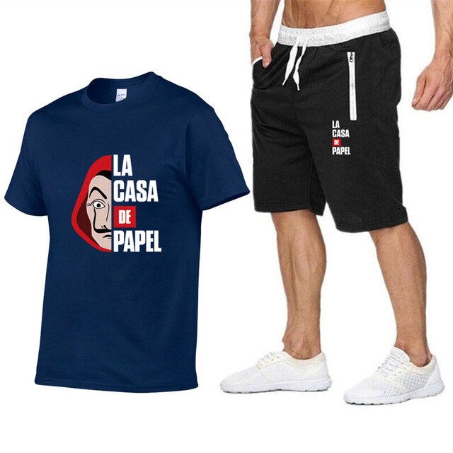 La Casa De Papel Men T Shirt Shorts Set House of Paper Tracksuit Sweatpants Money Heist T-shirt Suit Summer Jogging Trackpants