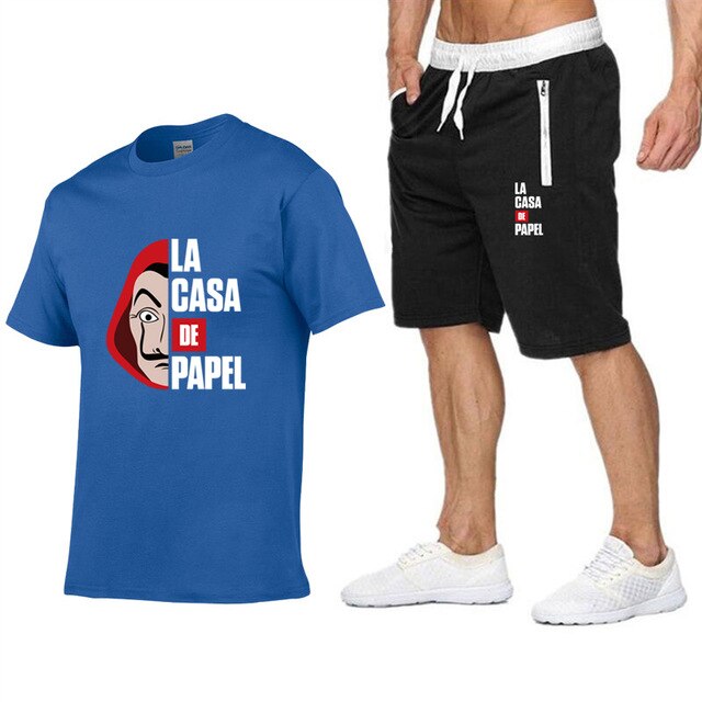 La Casa De Papel Men T Shirt Shorts Set House of Paper Tracksuit Sweatpants Money Heist T-shirt Suit Summer Jogging Trackpants