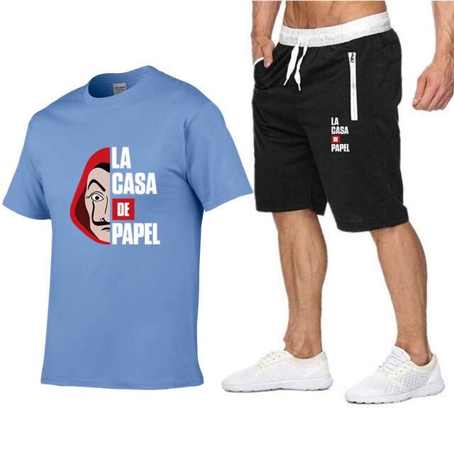 La Casa De Papel Men T Shirt Shorts Set House of Paper Tracksuit Sweatpants Money Heist T-shirt Suit Summer Jogging Trackpants