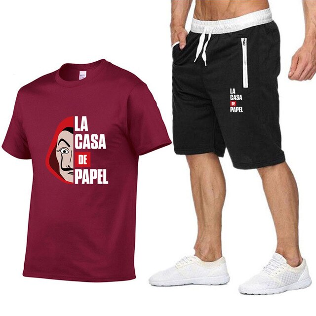 La Casa De Papel Men T Shirt Shorts Set House of Paper Tracksuit Sweatpants Money Heist T-shirt Suit Summer Jogging Trackpants