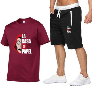 La Casa De Papel Men T Shirt Shorts Set House of Paper Tracksuit Sweatpants Money Heist T-shirt Suit Summer Jogging Trackpants