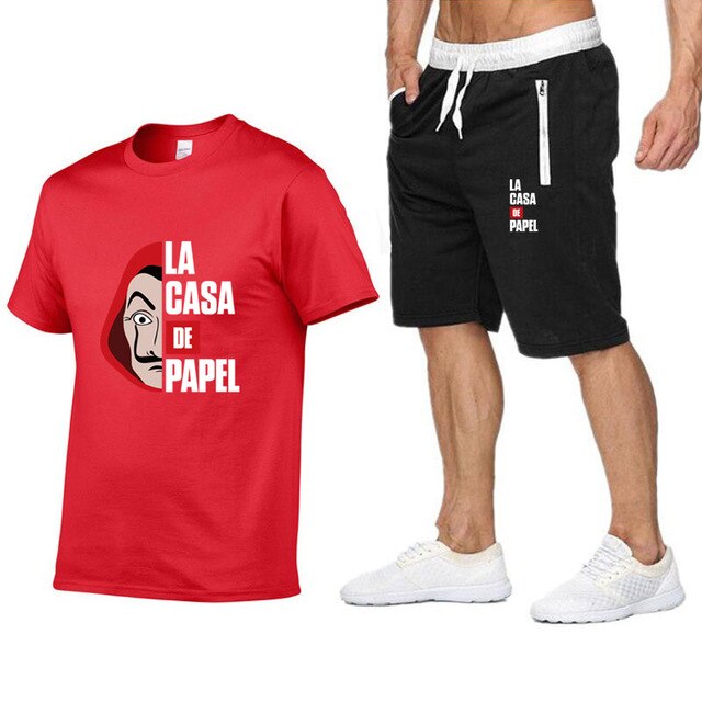 La Casa De Papel Men T Shirt Shorts Set House of Paper Tracksuit Sweatpants Money Heist T-shirt Suit Summer Jogging Trackpants