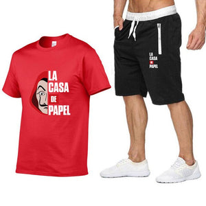 La Casa De Papel Men T Shirt Shorts Set House of Paper Tracksuit Sweatpants Money Heist T-shirt Suit Summer Jogging Trackpants