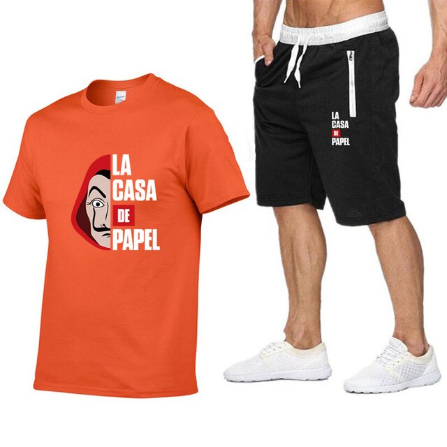 La Casa De Papel Men T Shirt Shorts Set House of Paper Tracksuit Sweatpants Money Heist T-shirt Suit Summer Jogging Trackpants