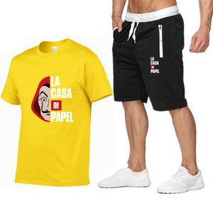 La Casa De Papel Men T Shirt Shorts Set House of Paper Tracksuit Sweatpants Money Heist T-shirt Suit Summer Jogging Trackpants