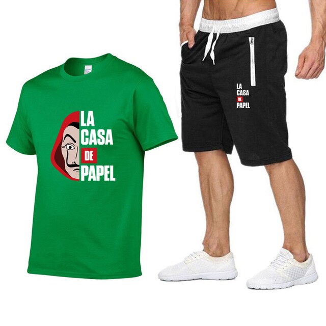 La Casa De Papel Men T Shirt Shorts Set House of Paper Tracksuit Sweatpants Money Heist T-shirt Suit Summer Jogging Trackpants