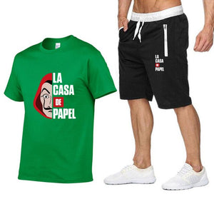 La Casa De Papel Men T Shirt Shorts Set House of Paper Tracksuit Sweatpants Money Heist T-shirt Suit Summer Jogging Trackpants