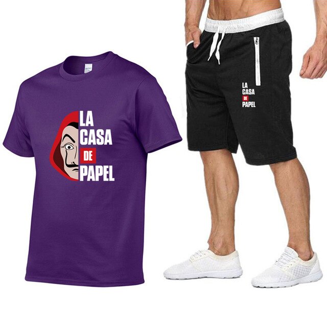 La Casa De Papel Men T Shirt Shorts Set House of Paper Tracksuit Sweatpants Money Heist T-shirt Suit Summer Jogging Trackpants