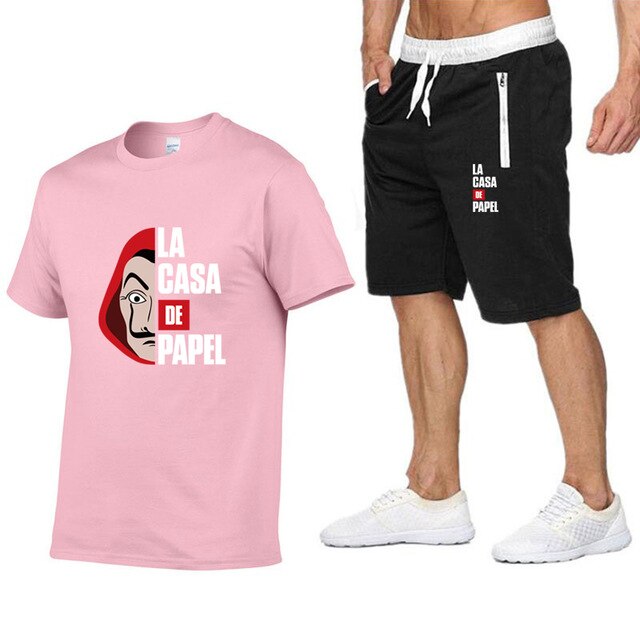 La Casa De Papel Men T Shirt Shorts Set House of Paper Tracksuit Sweatpants Money Heist T-shirt Suit Summer Jogging Trackpants