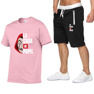 La Casa De Papel Men T Shirt Shorts Set House of Paper Tracksuit Sweatpants Money Heist T-shirt Suit Summer Jogging Trackpants