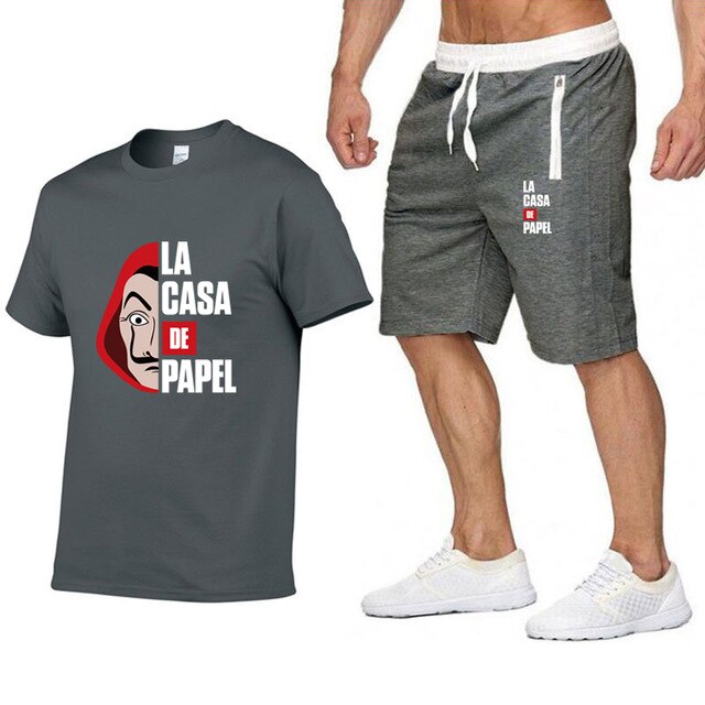 La Casa De Papel Men T Shirt Shorts Set House of Paper Tracksuit Sweatpants Money Heist T-shirt Suit Summer Jogging Trackpants