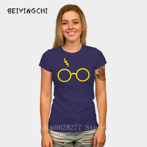 Lightning Glasses T-shirt Girls Streetwear Harry Flash Glasses Graphic T Shirt Women Femme Potter-lovers slim Harajuku Tee shirt